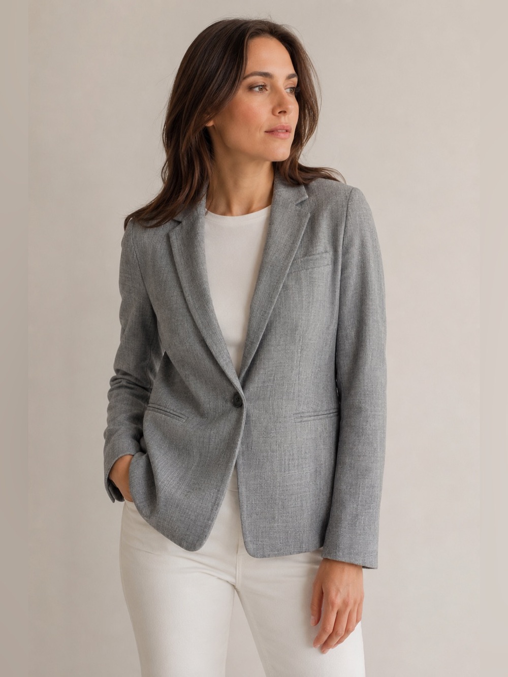 Banana Republic Gray Wool Look Stretch Blazer Jacket Single Button US 6p - Picture 1 of 9